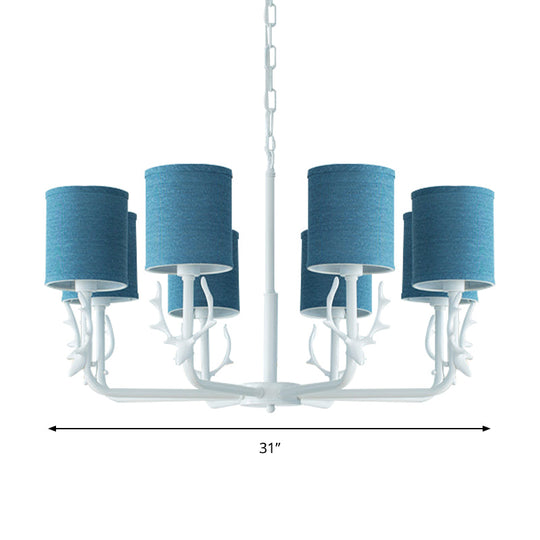 Rustic Cylinder Suspension Light Chandelier with Antlers - Living Room Décor