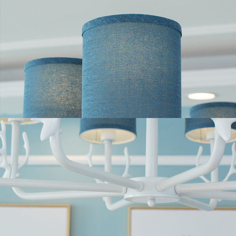 Rustic Cylinder Suspension Light Chandelier with Antlers - Living Room Décor