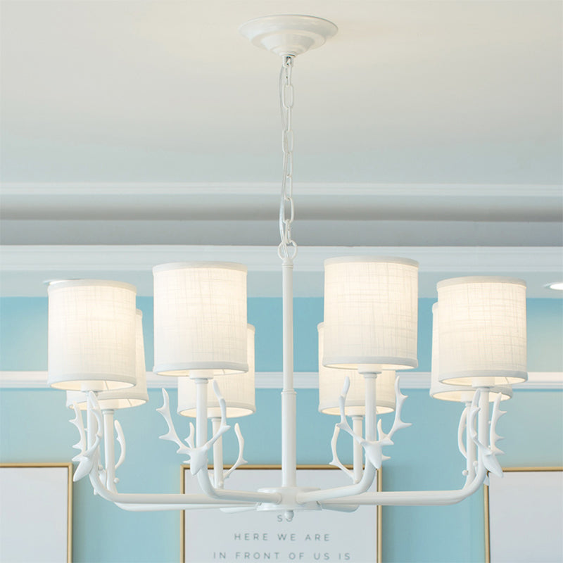 Rustic Cylinder Suspension Light Chandelier with Antlers - Living Room Décor