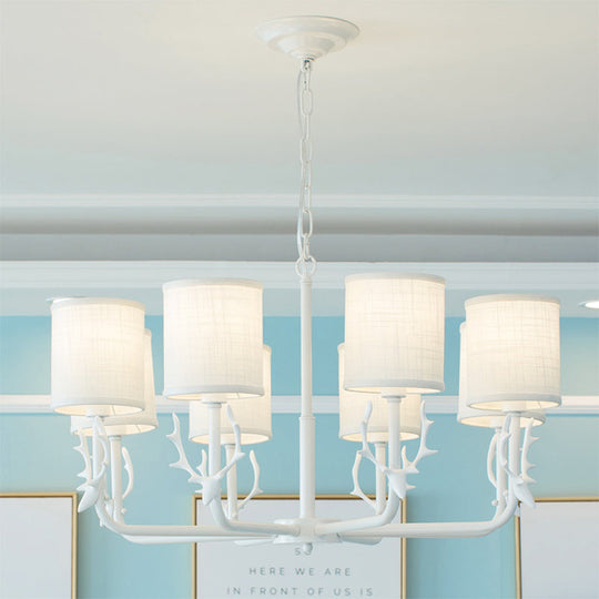 Rustic Cylinder Suspension Light Chandelier with Antlers - Living Room Décor