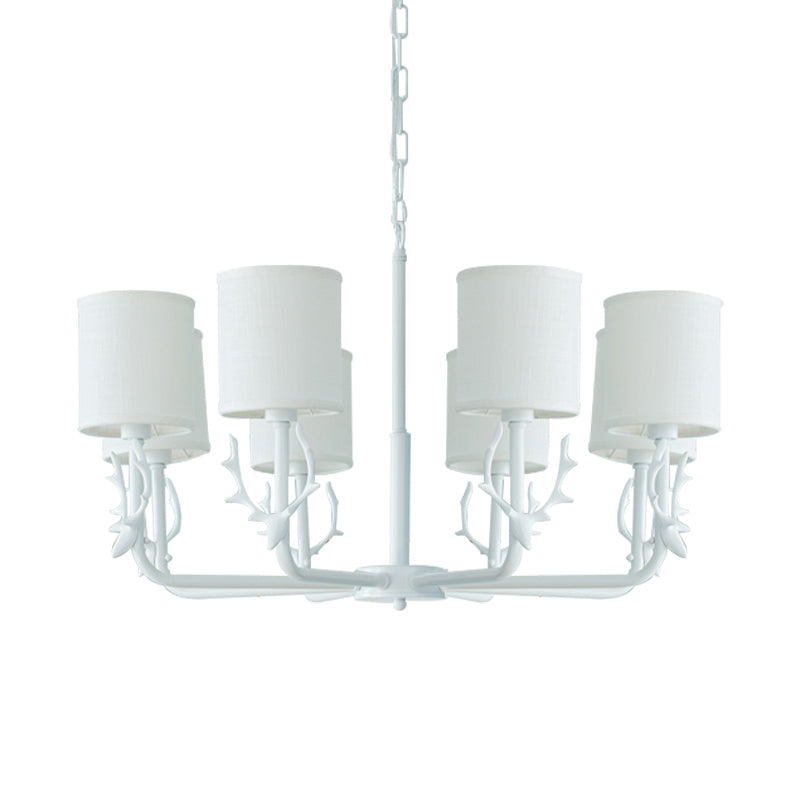 Rustic Cylinder Suspension Light Chandelier with Antlers - Living Room Décor