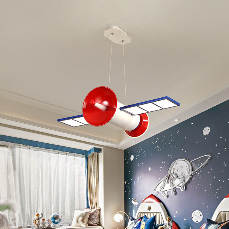 Minimalist Acrylic LED Chandelier Lamp: Satellite Shaped, Blue-Red LED Hanging Light for Bedroom