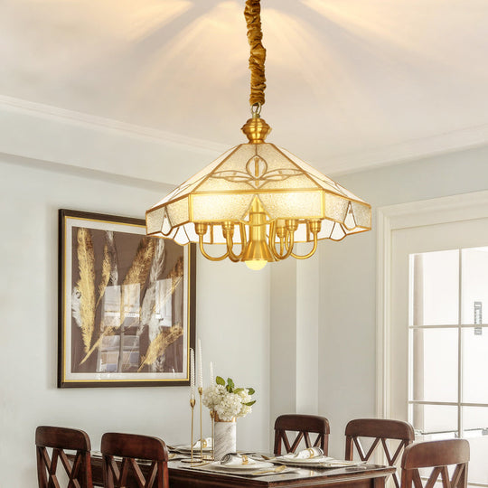 Frosted Glass Chandelier Pendant Light for Dining Room - Nickel Geometric Shape, Classic Design