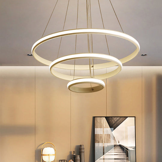 Modern Tiered Circle LED Chandelier Light for Living Room in White
