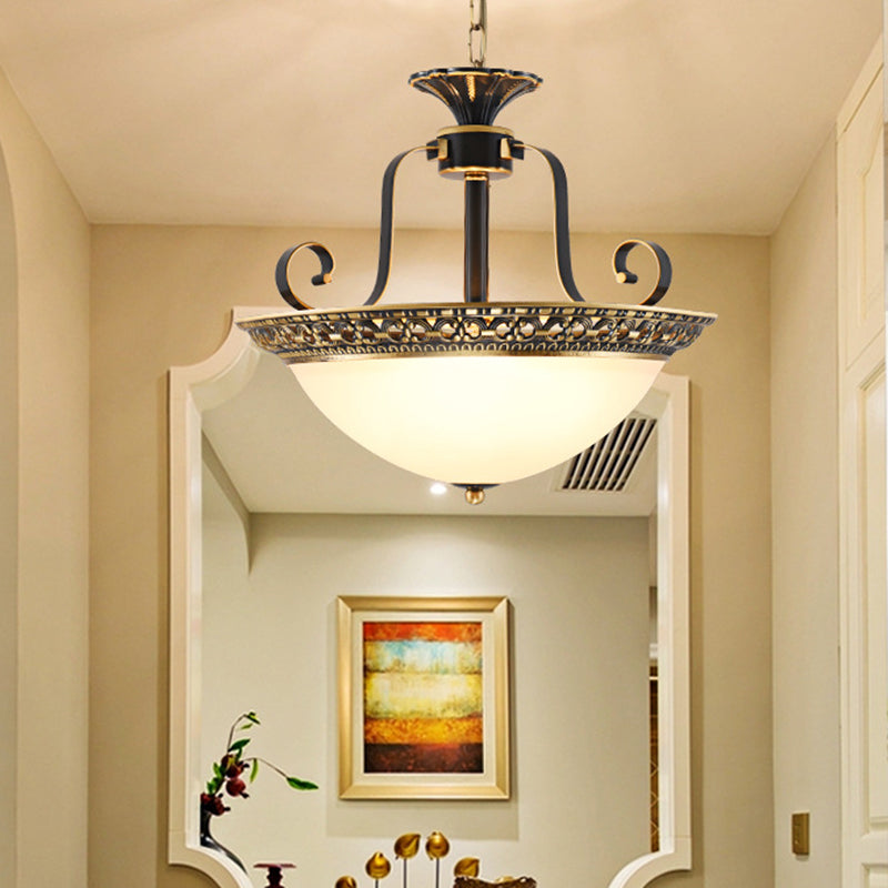 Metal Gray & Black Traditional 3-Light Chandelier Pendant with Frosted Glass Shade