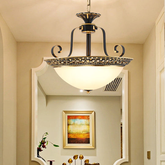 Metal Gray & Black Traditional 3-Light Chandelier Pendant with Frosted Glass Shade