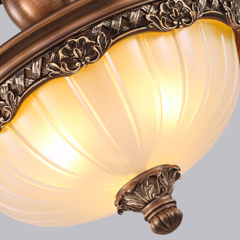 Traditional Rust Bowl Pendant Light with Frosted Textured Glass - 3 Light Chandelier for Bedroom