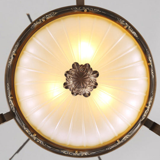 Traditional Rust Bowl Pendant Light with Frosted Textured Glass - 3 Light Chandelier for Bedroom