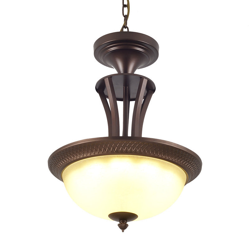 Traditional 3-Light Chandelier with White Glass Shade - Bronze Ceiling Lamp