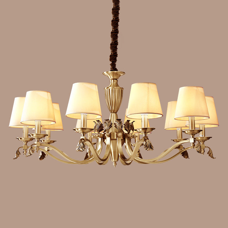 Modern Brass Candelabra Chandelier with Fabric Shade - Ceiling Lighting Fixture