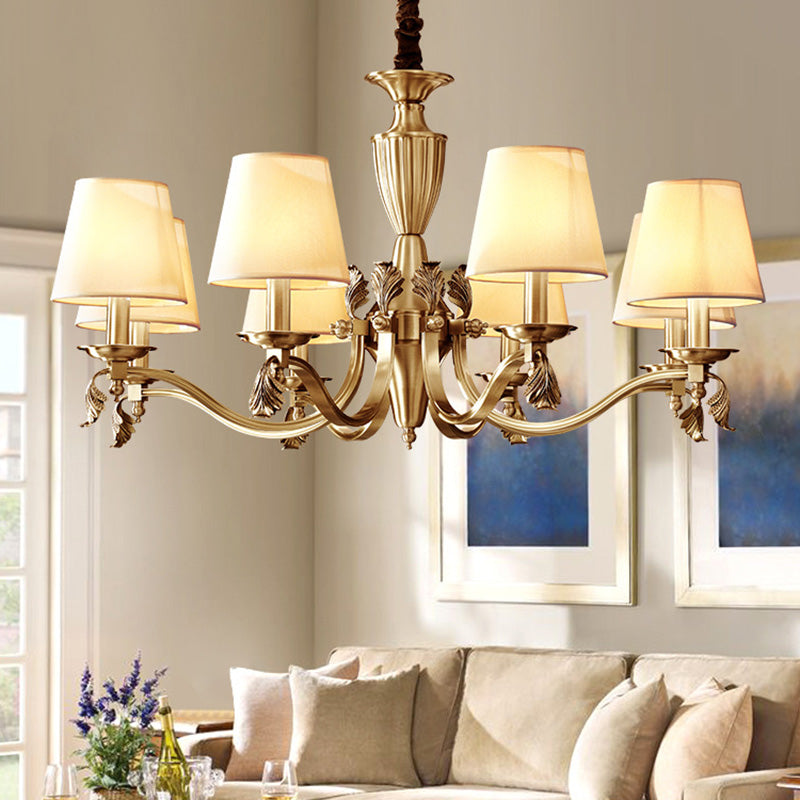 Modern Brass Candelabra Chandelier with Fabric Shade - Ceiling Lighting Fixture