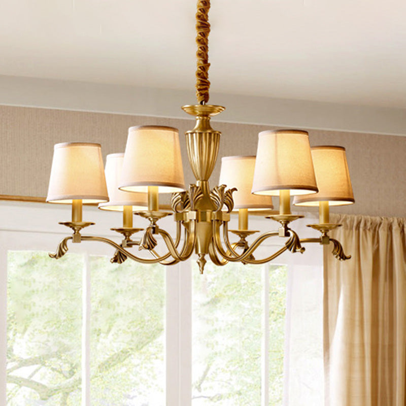 Modern Brass Candelabra Chandelier with Fabric Shade - Ceiling Lighting Fixture