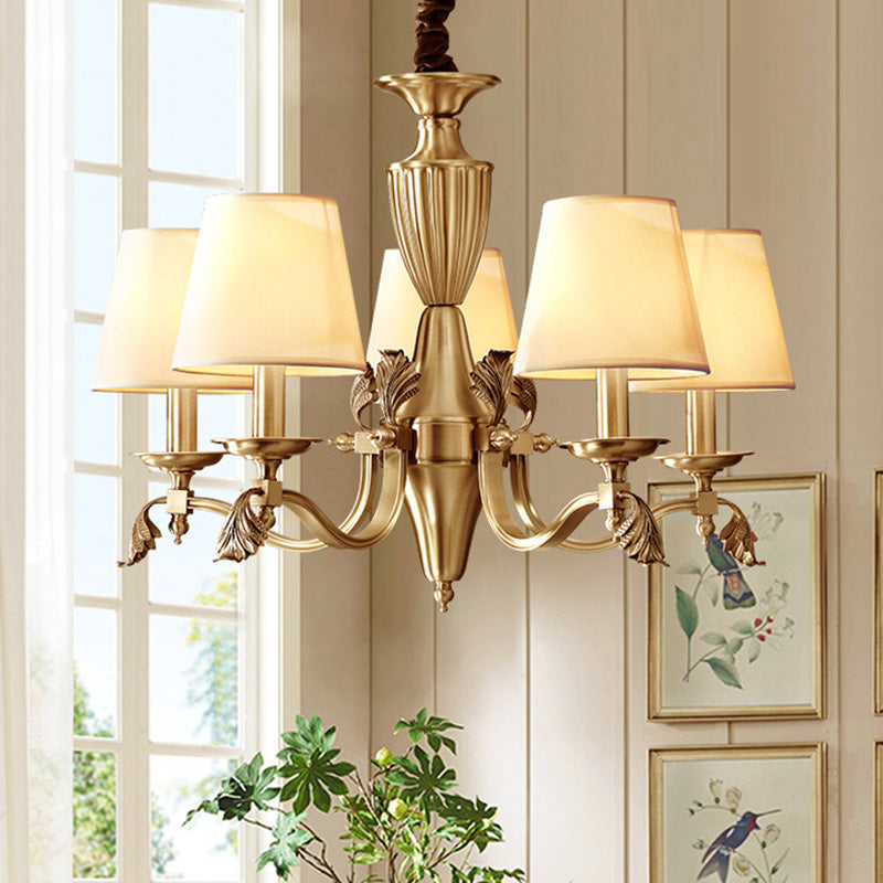 Modern Brass Candelabra Chandelier with Fabric Shade - Ceiling Lighting Fixture
