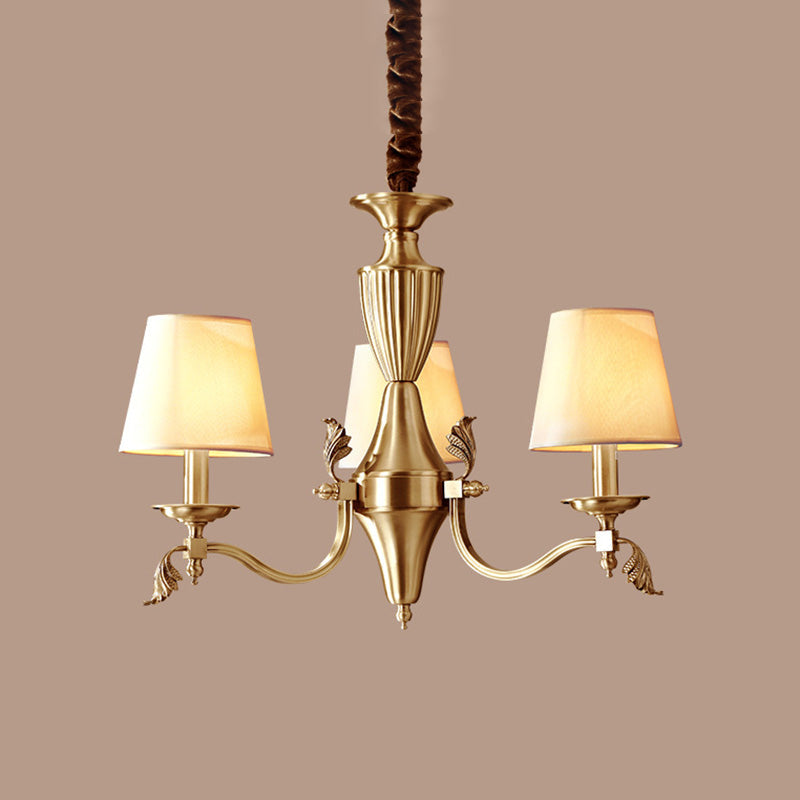 Modern Brass Candelabra Chandelier with Fabric Shade - Ceiling Lighting Fixture