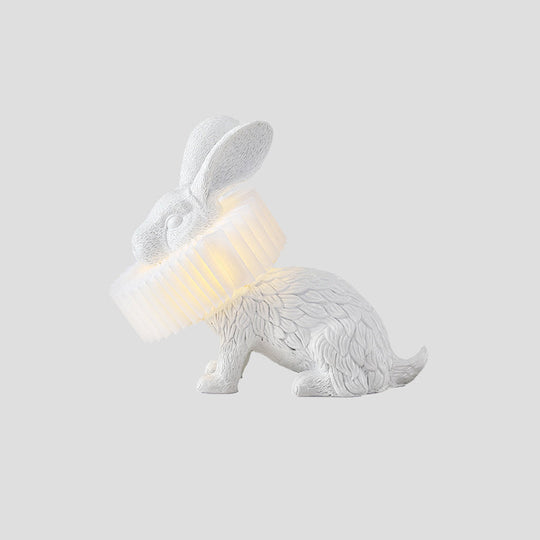 Modern LED Rabbit Shaped Bedside Table Lamp in White Resin