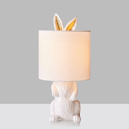 Modern Masked Rabbit Bedside Lamp: White Resin Table Light, Single-Bulb Nightstand Lighting