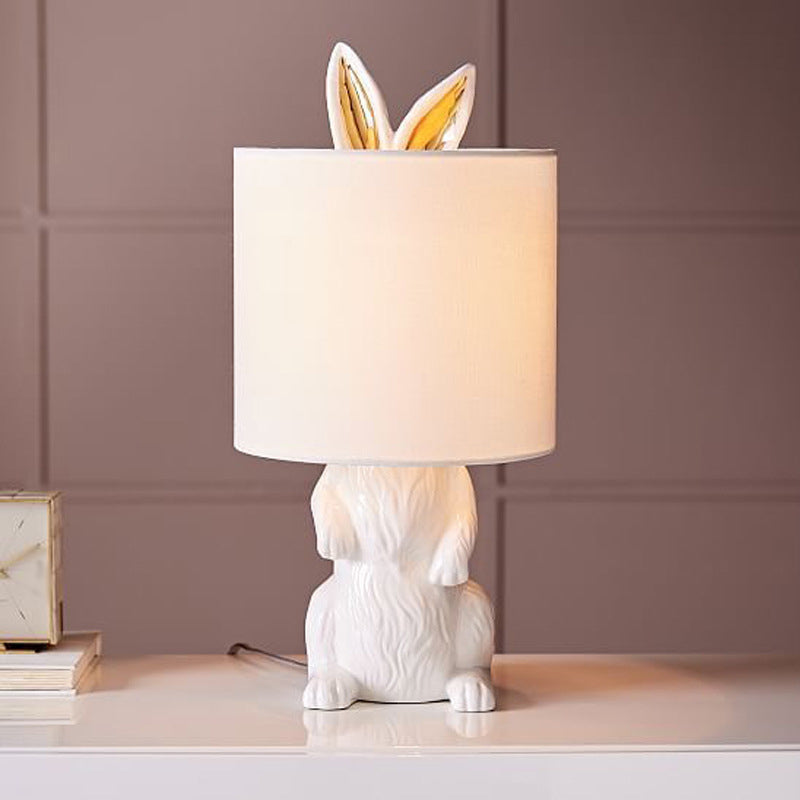 Modern Masked Rabbit Bedside Lamp: White Resin Table Light, Single-Bulb Nightstand Lighting