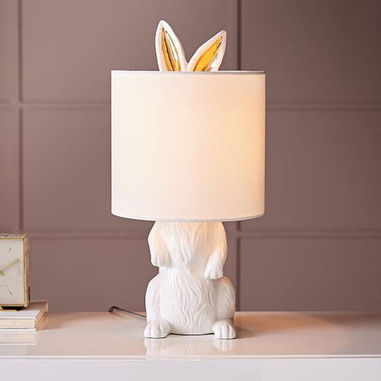 Modern Masked Rabbit Bedside Lamp: White Resin Table Light, Single-Bulb Nightstand Lighting
