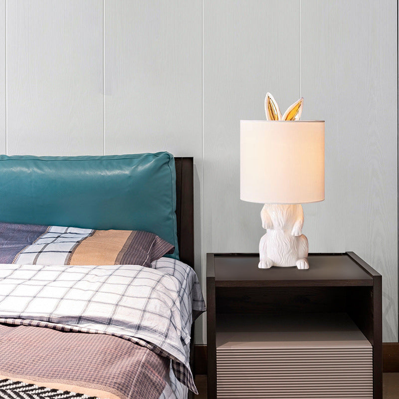 Modern Masked Rabbit Bedside Lamp: White Resin Table Light, Single-Bulb Nightstand Lighting