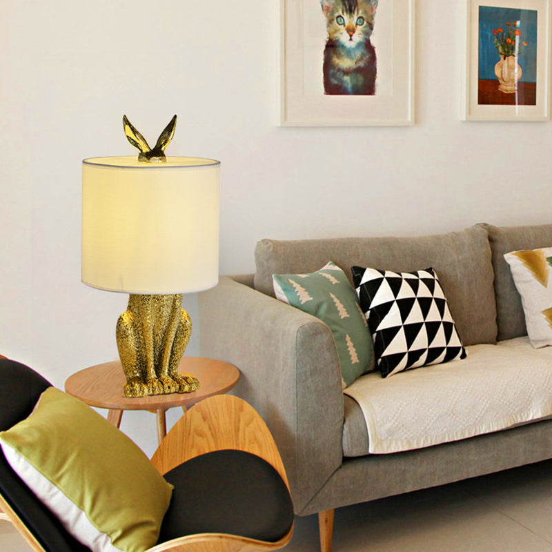 Rabbit Nightstand Lamp - Decorative Resin Bedside Table Light with Fabric Shade