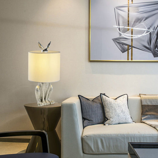 Rabbit Nightstand Lamp - Decorative Resin Bedside Table Light with Fabric Shade