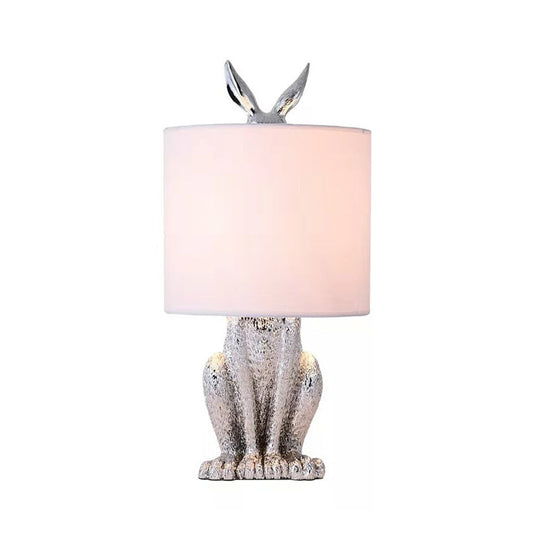Rabbit Nightstand Lamp - Decorative Resin Bedside Table Light with Fabric Shade