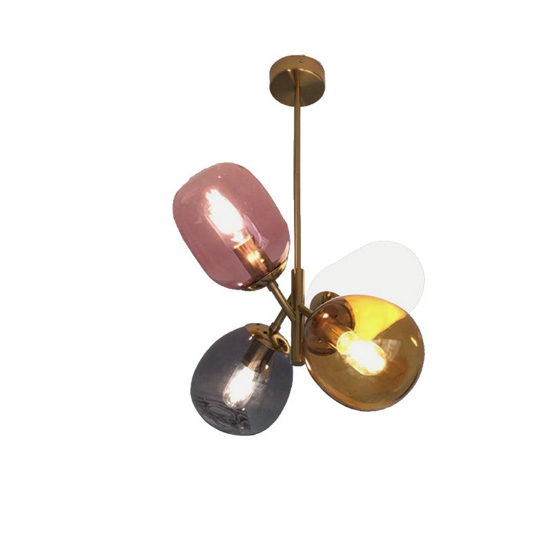 Brass Round Pendant Chandelier with Colorful Glass & Sputnik Design - 4 Lights - Traditional Lighting for Living Room