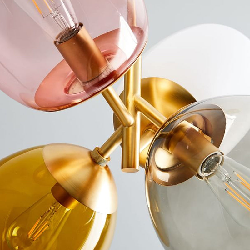 Brass Round Pendant Chandelier with Colorful Glass & Sputnik Design - 4 Lights - Traditional Lighting for Living Room