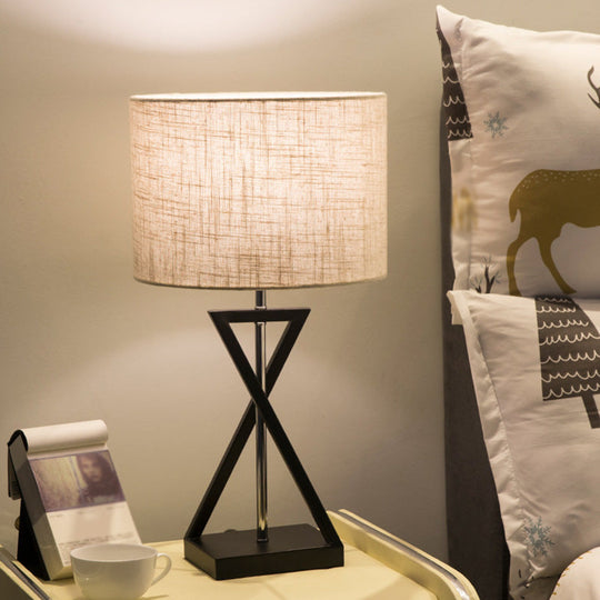 Minimalist Drum Nightstand Lamp with Hourglass Base - Single Bedside Table Light