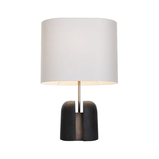 Modern Resin Base Nightstand Lamp: Bucket-Shaped Table Light with Fabric Shade in Contemporary Black Design