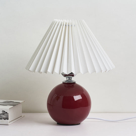 Globe Ceramic Bedside Table Lamp - Modern Nightstand Lighting with Pleated Shade
