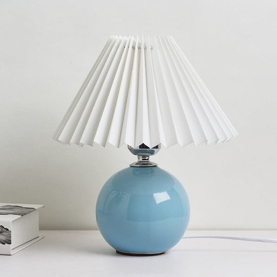 Globe Ceramic Bedside Table Lamp - Modern Nightstand Lighting with Pleated Shade