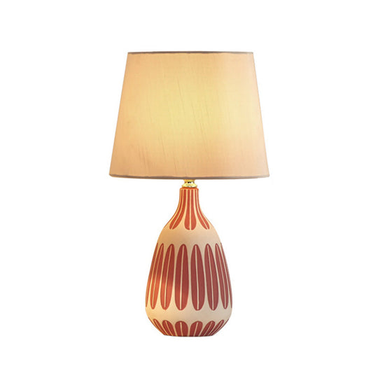 Tapered Contemporary Fabric Bedside Lamp with Earthenware Base