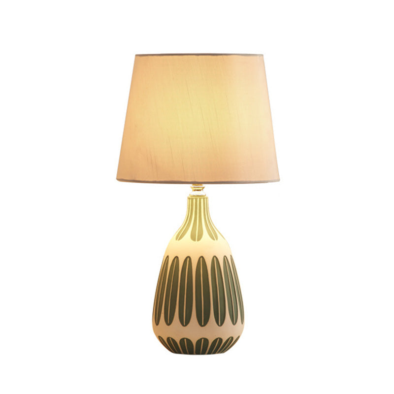Tapered Contemporary Fabric Bedside Lamp with Earthenware Base