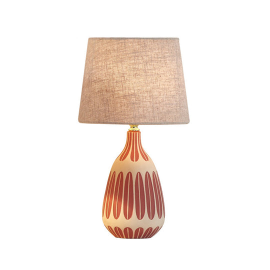Tapered Contemporary Fabric Bedside Lamp with Earthenware Base