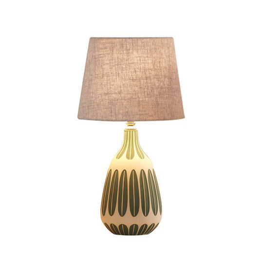 Tapered Contemporary Fabric Bedside Lamp with Earthenware Base