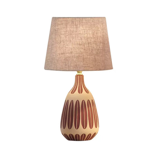 Tapered Contemporary Fabric Bedside Lamp with Earthenware Base