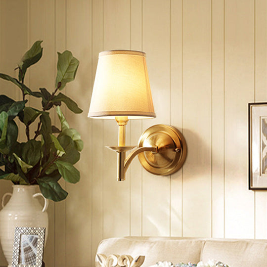 Minimalist 1-Light Gold Candelabra Metal Wall Sconce with Fabric Cone Shade