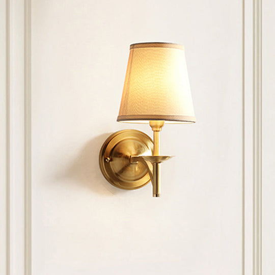 Minimalist 1-Light Gold Candelabra Metal Wall Sconce with Fabric Cone Shade