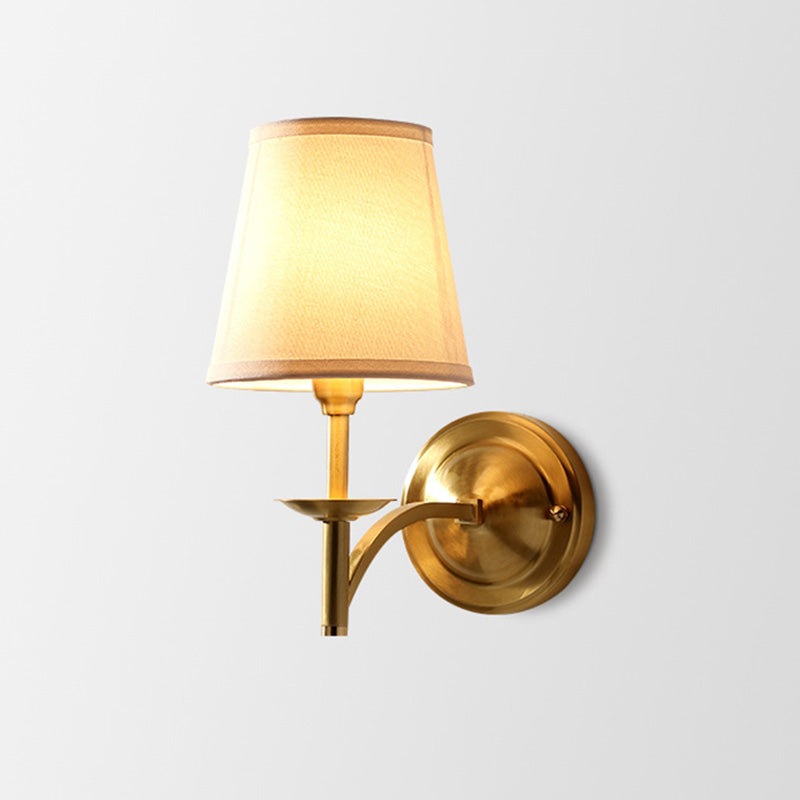 Minimalist 1-Light Gold Candelabra Metal Wall Sconce with Fabric Cone Shade