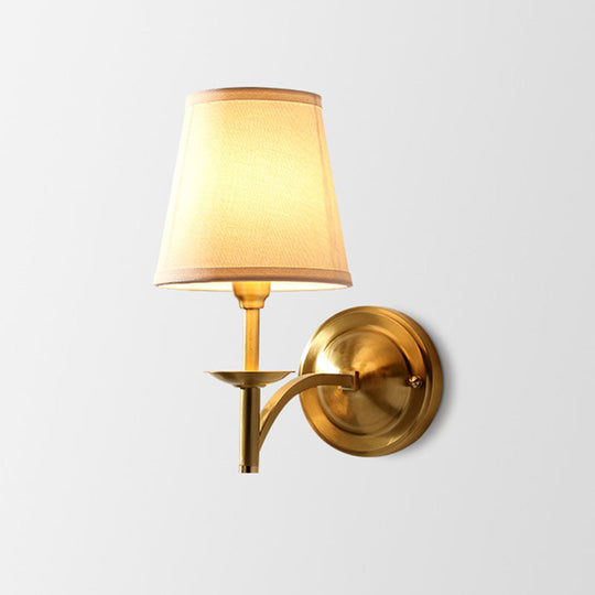 Minimalist 1-Light Gold Candelabra Metal Wall Sconce with Fabric Cone Shade