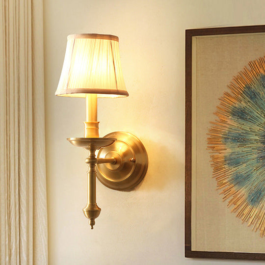 Vintage Metal Gold Sconce Light with Empire Fabric Shade for Living Room Wall Lighting