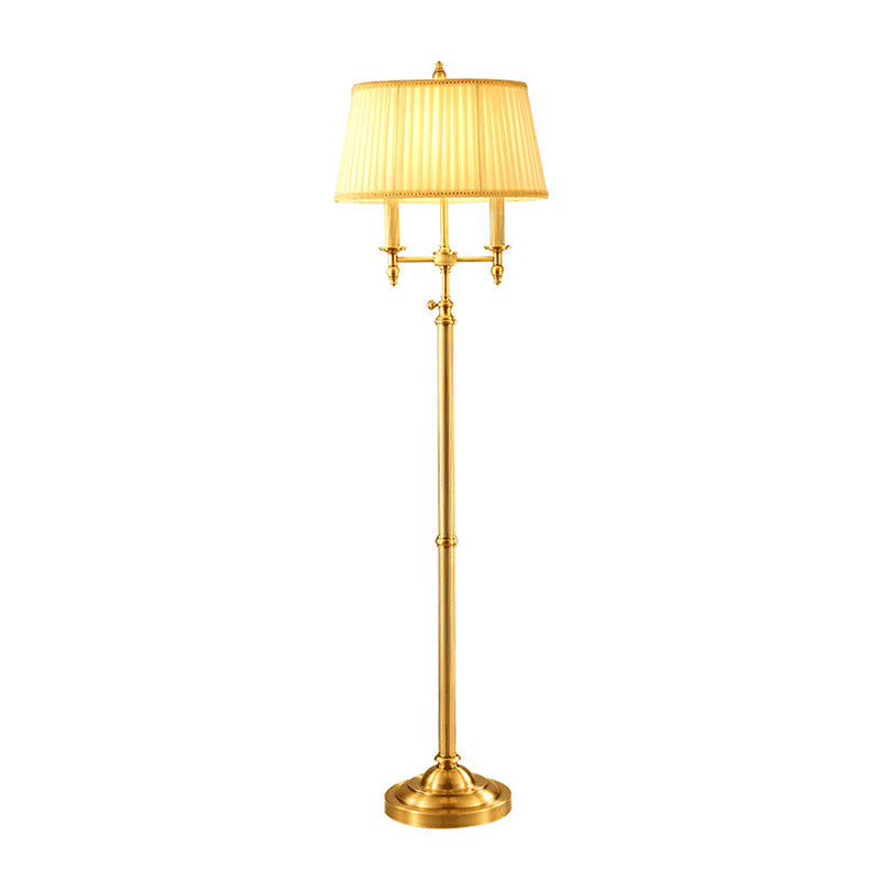 Vintage Gold Candelabra Floor Lamp with Pleated Empire Shade - 2 Bulbs, Metallic Finish - Perfect for Living Room
