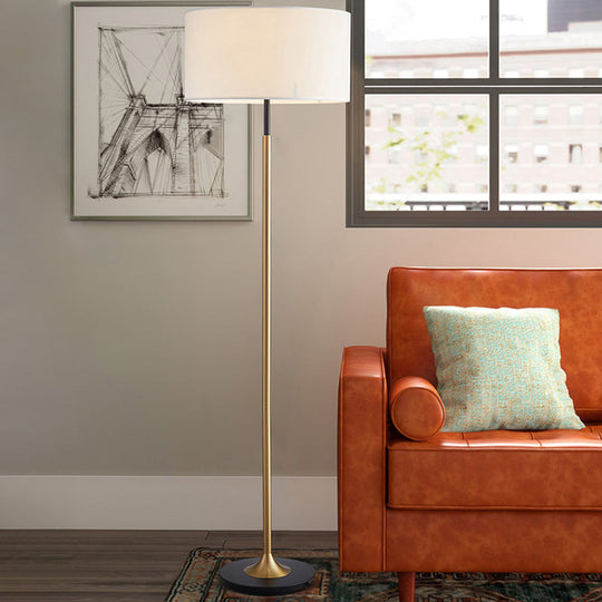 Minimalist Drum-Shaped Floor Lamp - Single Bulb, Fabric Shade
