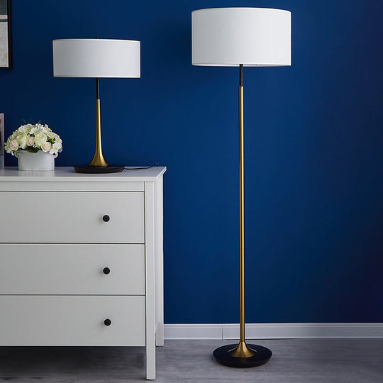 Minimalist Drum-Shaped Floor Lamp - Single Bulb, Fabric Shade