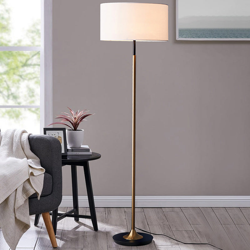 Minimalist Drum-Shaped Floor Lamp - Single Bulb, Fabric Shade