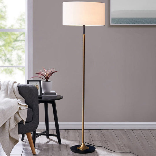 Minimalist Drum-Shaped Floor Lamp - Single Bulb, Fabric Shade