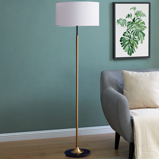 Minimalist Drum-Shaped Floor Lamp - Single Bulb, Fabric Shade