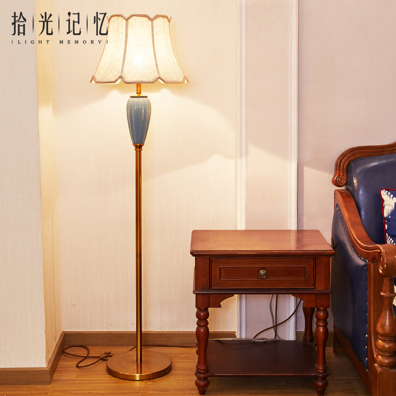 Classic Gold Fabric Floor Lamp with Tapered Shade - Ideal for Living Room