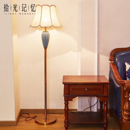 Classic Gold Fabric Floor Lamp with Tapered Shade - Ideal for Living Room